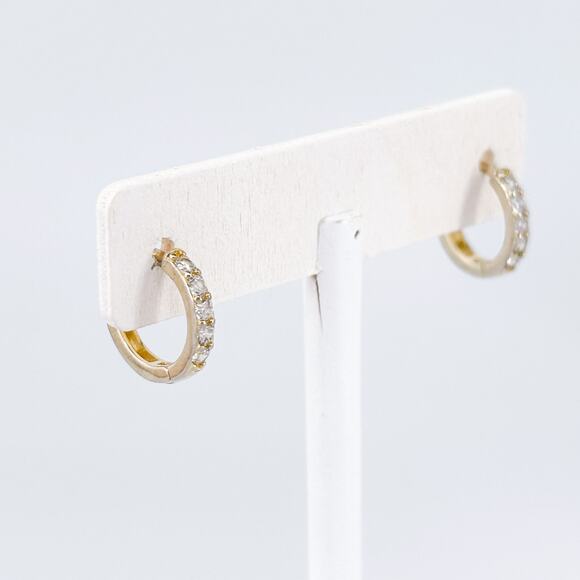 Cubic Zirconia Hoop Earrings | Vintage Gold Tone Sterling Silver 925 - Picture 5 of 9